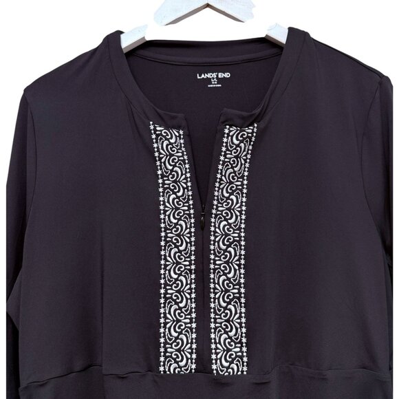 Lands End Swim Cover Up Size Large Black White Beach Tunic Top Embroidered - Picture 2 of 9